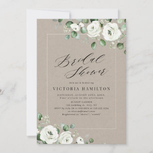 Invitación Ducha nupcial floral blanca de eucalipto
