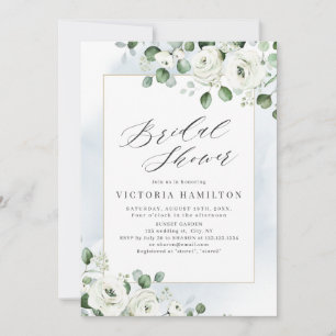 Invitación Ducha nupcial floral blanca de eucalipto