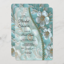 Ducha nupcial floral blanca verde azulada