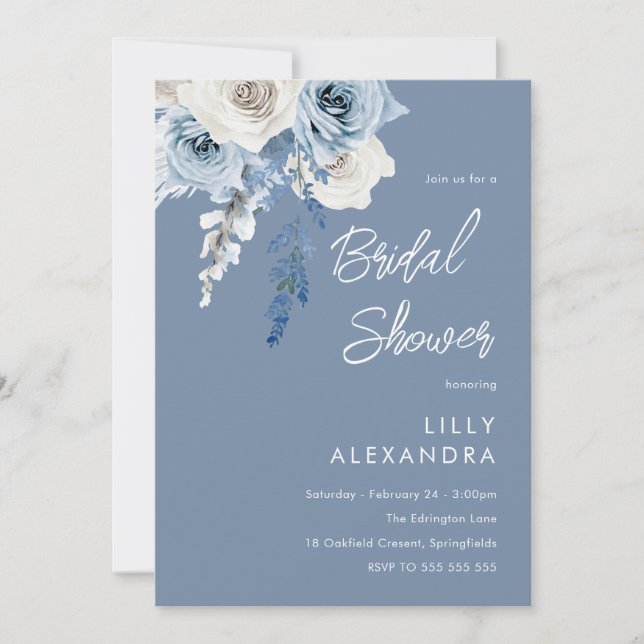Invitación Ducha nupcial floral blanca y azul turquesa modern (Anverso)