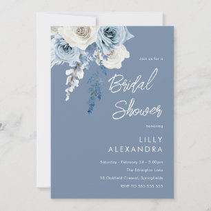 Invitación Ducha nupcial floral blanca y azul turquesa modern