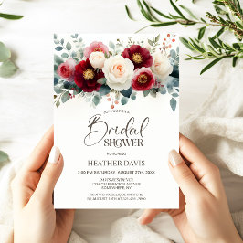 Invitación Ducha nupcial floral blanca y borgoñona