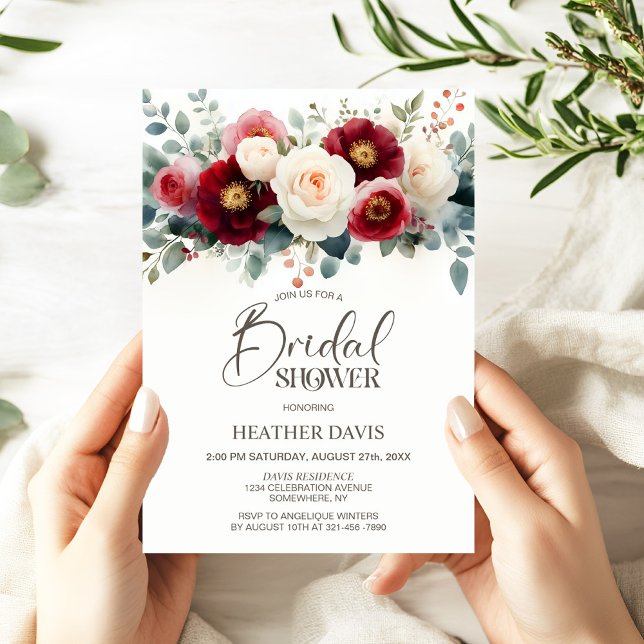 Invitación Ducha nupcial floral blanca y borgoñona (Subido por el creador)