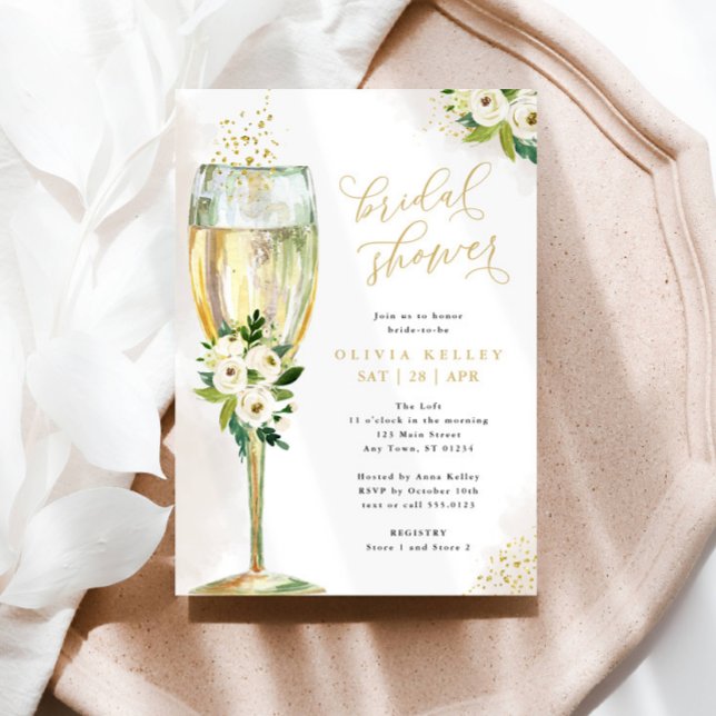 Invitación Ducha nupcial floral blanca y dorada de vidrio de  (Subido por el creador)