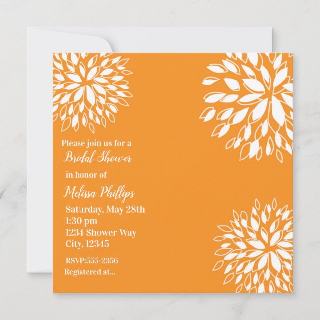 Invitación Ducha nupcial floral blanca y Naranja moderna de p (Anverso)
