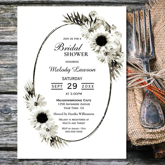 Invitación Ducha nupcial Floral blanca y negra (Subido por el creador)