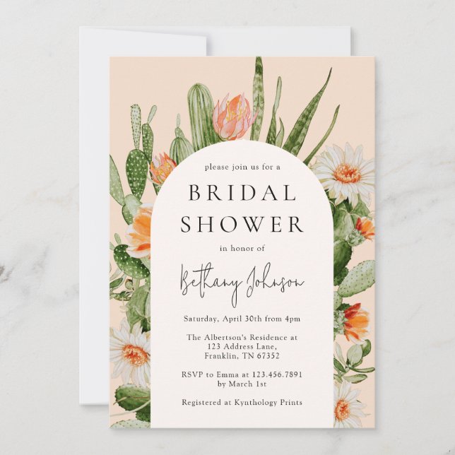 Invitación Ducha nupcial floral Boho Arch Cactus (Anverso)