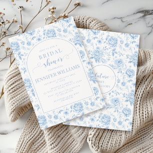 Invitación Ducha nupcial Floral Boho Arch Porcelana Azul