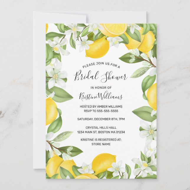 Invitación Ducha nupcial floral Boho Lemons Invita (Anverso)