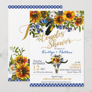 Invitación Ducha nupcial floral Boho Longhorn Cow Skull