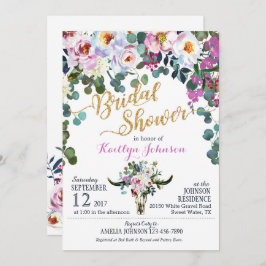 Invitación Ducha nupcial floral Boho Longhorn Cow Skull