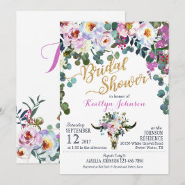 Invitación Ducha nupcial floral Boho Longhorn Cow Skull