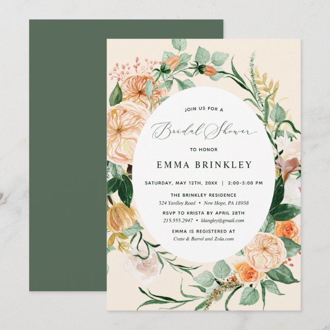 Invitación Ducha nupcial floral Boho Neutral Peach Floral (Anverso / Reverso)
