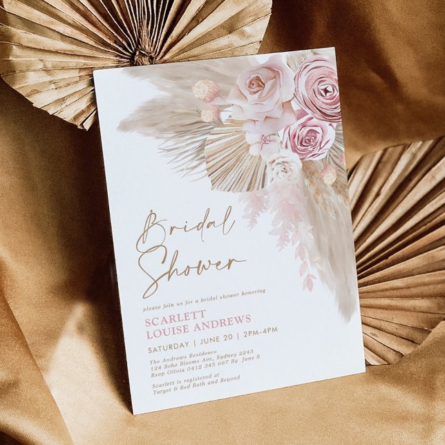 Invitación Ducha nupcial floral Boho Pampas Grass Rubor (Subido por el creador)
