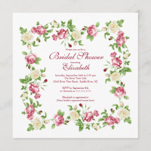 Invitación Ducha nupcial floral bonita del rosa rojo y blanco