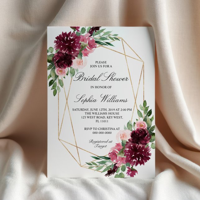 Invitación Ducha nupcial floral borgoñona (Subido por el creador)