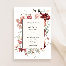 Invitación Ducha nupcial floral borgoñona otoño