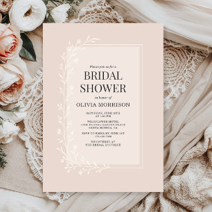 Invitación Ducha Nupcial Floral Botánica Rosa Sonrojado