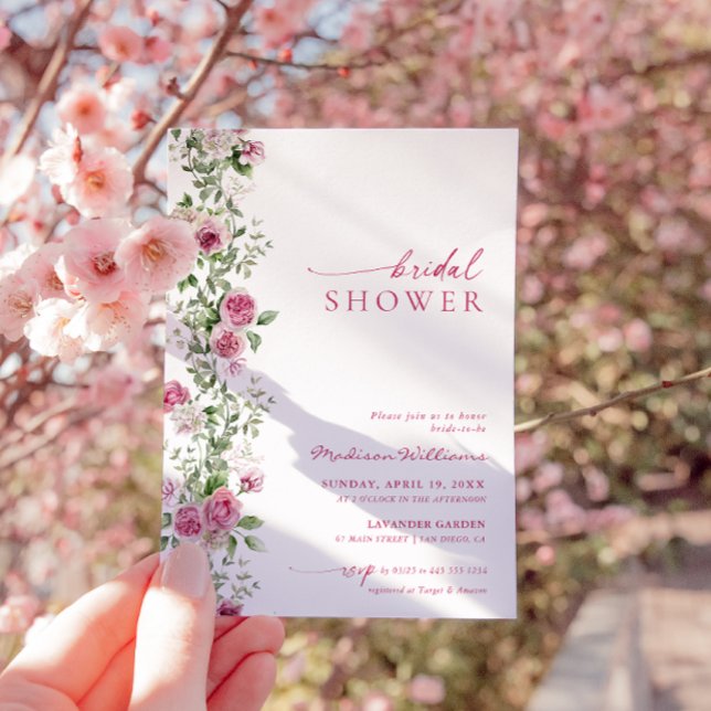 Invitación Ducha nupcial Floral bruta rosa caliente (Subido por el creador)