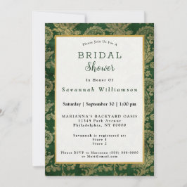 Invitación Ducha nupcial floral Celta Green Gold Paisley