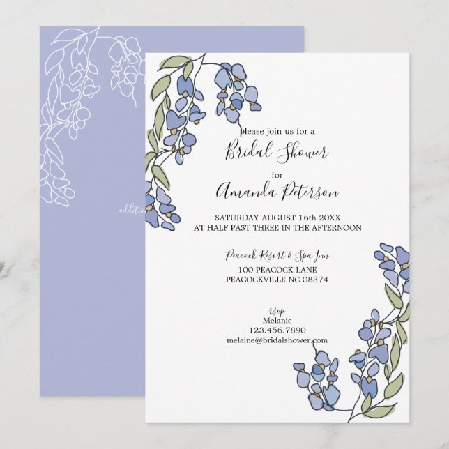Invitación Ducha nupcial floral con histeria de la mano (Anverso / Reverso)