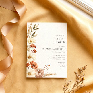 Invitación Ducha Nupcial Floral Crema Silvestre