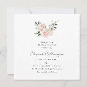 Invitación Ducha Nupcial Floral Cuadrada Minimalista Peonía R