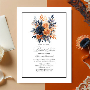 Invitación Ducha nupcial floral de acuarela marina y Naranja