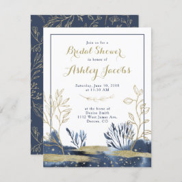 Invitación Ducha nupcial floral de Boho Blue Gold de la Marin