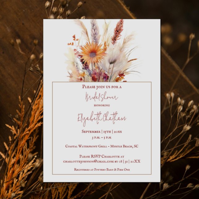 Invitación Ducha nupcial floral de Boho otoño | Blanco (Autumn Boho Floral White Bridal Shower Invitation)