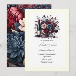 Invitación Ducha nupcial floral de borgoña y marina