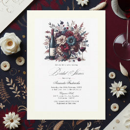 Invitación Ducha nupcial floral de borgoña y marina