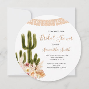 Invitación Ducha nupcial floral de cactus rústica