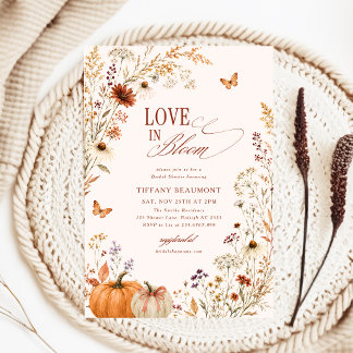 Invitación Ducha Nupcial Floral de Calabaza con Lazo Love In