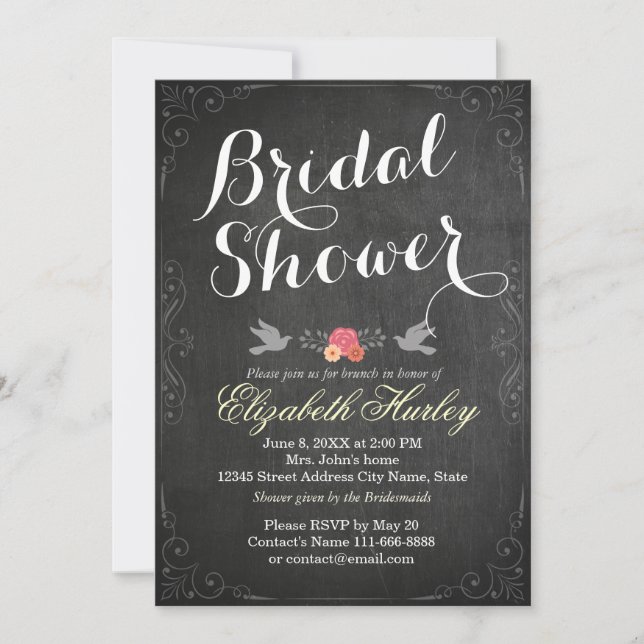 Invitación Ducha nupcial floral de Chalkboard moderna (Anverso)