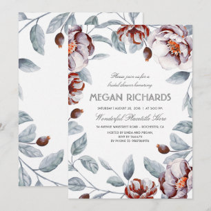 Invitación Ducha nupcial floral de ciruelas púrpura y berenje