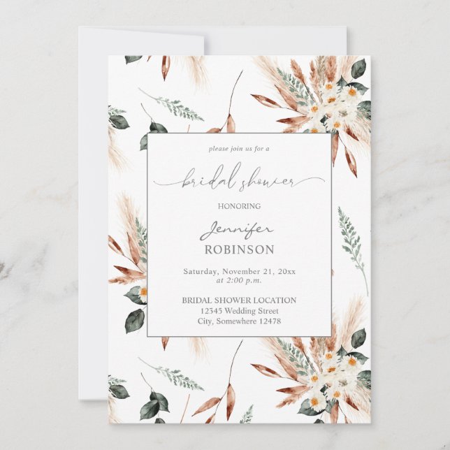 Invitación Ducha nupcial floral de cobre Boho (Anverso)