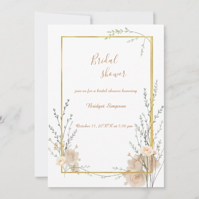 Invitación Ducha nupcial floral de color beige neutro (Anverso)