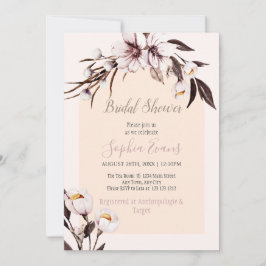 Invitación Ducha nupcial floral de color blanco y crema rústi