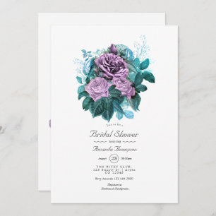 Invitación Ducha nupcial floral de color turquesa y lavanda