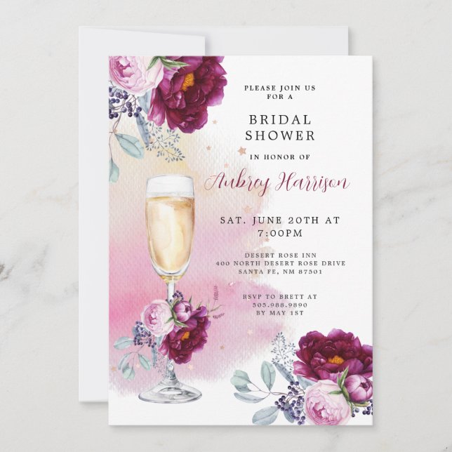 Invitación Ducha nupcial floral de cristal de champagne (Anverso)
