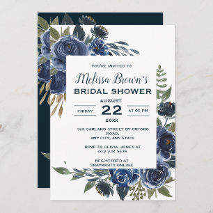 Invitación Ducha nupcial floral de eucalipto verde azul rústi