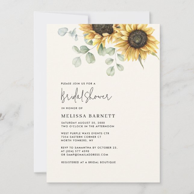 Invitación Ducha nupcial floral de girasol Eucalyptus (Anverso)