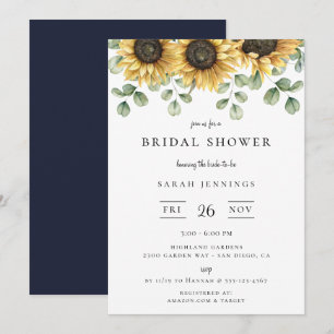 Invitación Ducha nupcial floral de girasol Eucalyptus