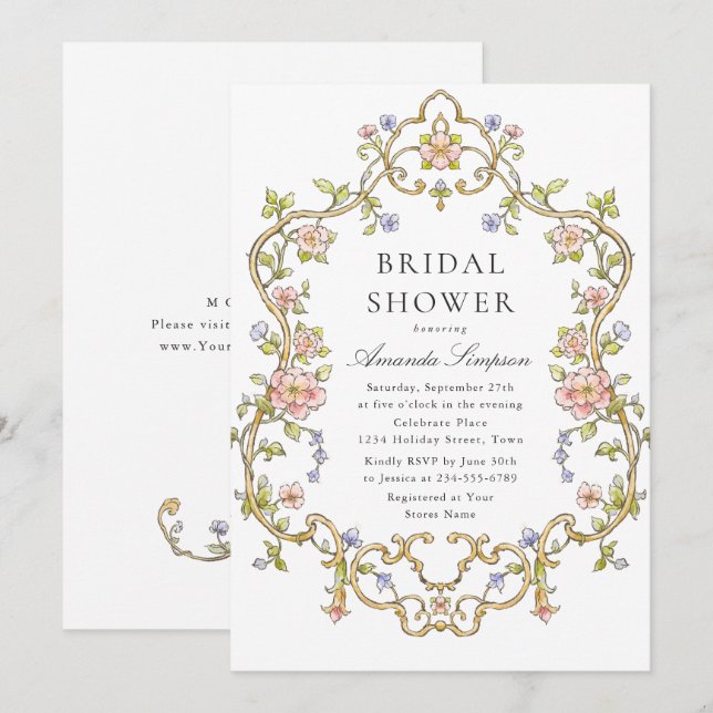 Invitación Ducha nupcial floral de Grace Ornate en Victoria (Anverso / Reverso)