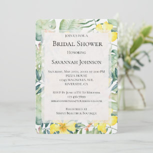 Invitación Ducha nupcial floral de Hibiscus amarillo tropical
