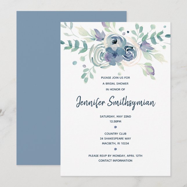 Invitación Ducha nupcial floral de la acuarela (Anverso / Reverso)