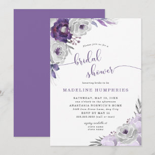 Invitación Ducha nupcial floral de la acuarela de plata