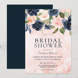Invitación Ducha nupcial floral de la marina de color agua de