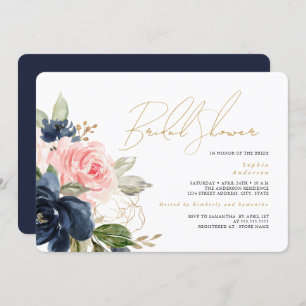 Invitación Ducha nupcial floral de la marina de Rubor Gold
